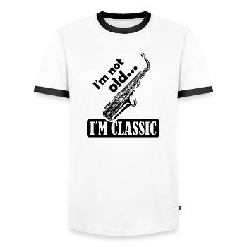 klassische Musik Sprüche lustig Saxophon Sax Logo - Männer Kontrast-T-Shirt - Weiß/Schwarz - Vorne - AI Model Female 172 light (172cm) & AI Model Male 178 dark (178cm)