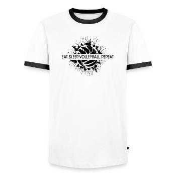 eat sleep volleyball repeat Beach Volleyball Logo - Men's Ringer Shirt - white/black - Front - AI Model Female 172 light (172cm) & AI Model Male 178 dark (178cm)
