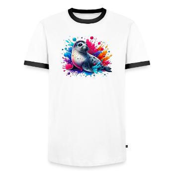 Seal - Men's Ringer Shirt - white/black - Front - AI Model Female 172 light (172cm) & AI Model Male 178 dark (178cm)