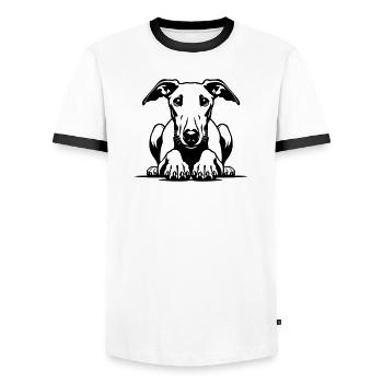 Whippet Head with Paws - Men's Ringer Shirt - white/black - Front - AI Model Female 172 light (172cm) & AI Model Male 178 dark (178cm)