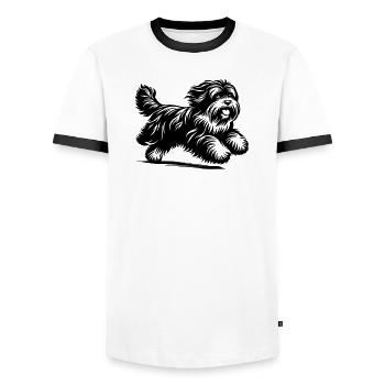 Tibetan Terrier - Men's Ringer Shirt - white/black - Front - AI Model Female 172 light (172cm) & AI Model Male 178 dark (178cm)