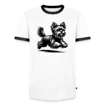 Yorkshire Terrier - Männer Kontrast-T-Shirt - Weiß/Schwarz - Vorne - AI Model Female 172 light (172cm) & AI Model Male 178 dark (178cm)
