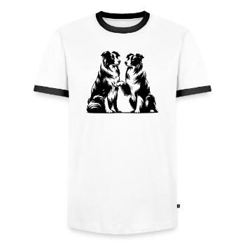 Border Collie - T-shirt contrasté Homme - blanc/noir - Devant - AI Model Female 172 light (172cm) & AI Model Male 178 dark (178cm)
