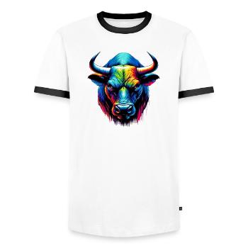 Stier - Männer Kontrast-T-Shirt - Weiß/Schwarz - Vorne - AI Model Female 172 light (172cm) & AI Model Male 178 dark (178cm)