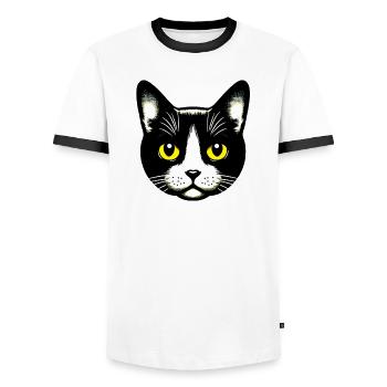 Chat - T-shirt contrasté Homme - blanc/noir - Devant - AI Model Female 172 light (172cm) & AI Model Male 178 dark (178cm)