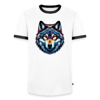 Wolf - Men's Ringer Shirt - white/black - Front - AI Model Female 172 light (172cm) & AI Model Male 178 dark (178cm)
