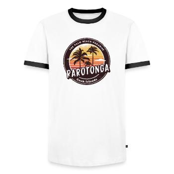 Parotonga Cook Islands vintage palm trees - Men's Ringer Shirt - white/black - Front - AI Model Female 172 light (172cm) & AI Model Male 178 dark (178cm)