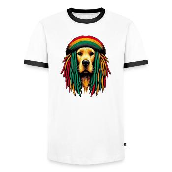 Rasta Dog Jamaica Jamaica Jamaican - Men's Ringer Shirt - white/black - Front - AI Model Female 172 light (172cm) & AI Model Male 178 dark (178cm)