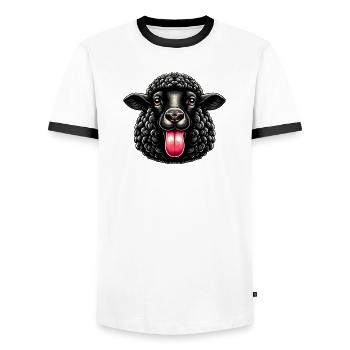 Rebellious family black sheep makes tongue - Men's Ringer Shirt - white/black - Front - AI Model Female 172 light (172cm) & AI Model Male 178 dark (178cm)