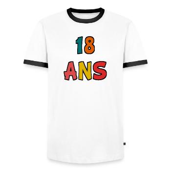 18. 18 YEARS OLD. 18th ANNIVERSARY. 18 BIRTHDAY. - Men's Ringer Shirt - white/black - Front - AI Model Female 172 light (172cm) & AI Model Male 178 dark (178cm)