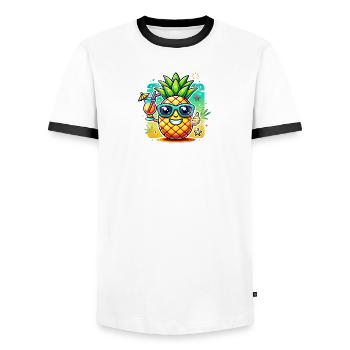 Soleil ananas motif de plage - T-shirt contrasté Homme - blanc/noir - Devant - AI Model Female 172 light (172cm) & AI Model Male 178 dark (178cm)