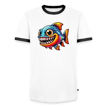 Piranha - Männer Kontrast-T-Shirt - Weiß/Schwarz - Vorne - AI Model Female 172 light (172cm) & AI Model Male 178 dark (178cm)