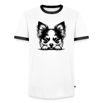 Chihuahua Kopf mit Poten - Männer Kontrast-T-Shirt - Weiß/Schwarz - Vorne - AI Model Female 172 light (172cm) & AI Model Male 178 dark (178cm)