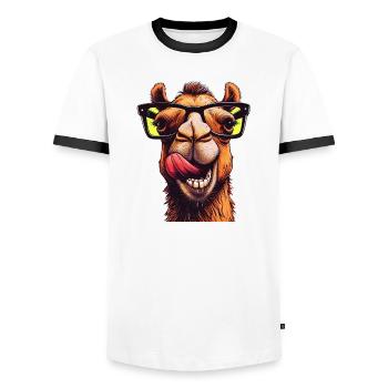 Camel avec lunettes de soleil - T-shirt contrasté Homme - blanc/noir - Devant - AI Model Female 172 light (172cm) & AI Model Male 178 dark (178cm)