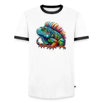 Iguane - T-shirt contrasté Homme - blanc/noir - Devant - AI Model Female 172 light (172cm) & AI Model Male 178 dark (178cm)