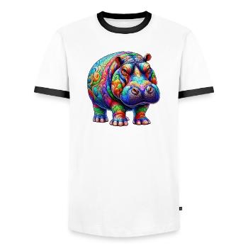 Hippopotamus - Men's Ringer Shirt - white/black - Front - AI Model Female 172 light (172cm) & AI Model Male 178 dark (178cm)