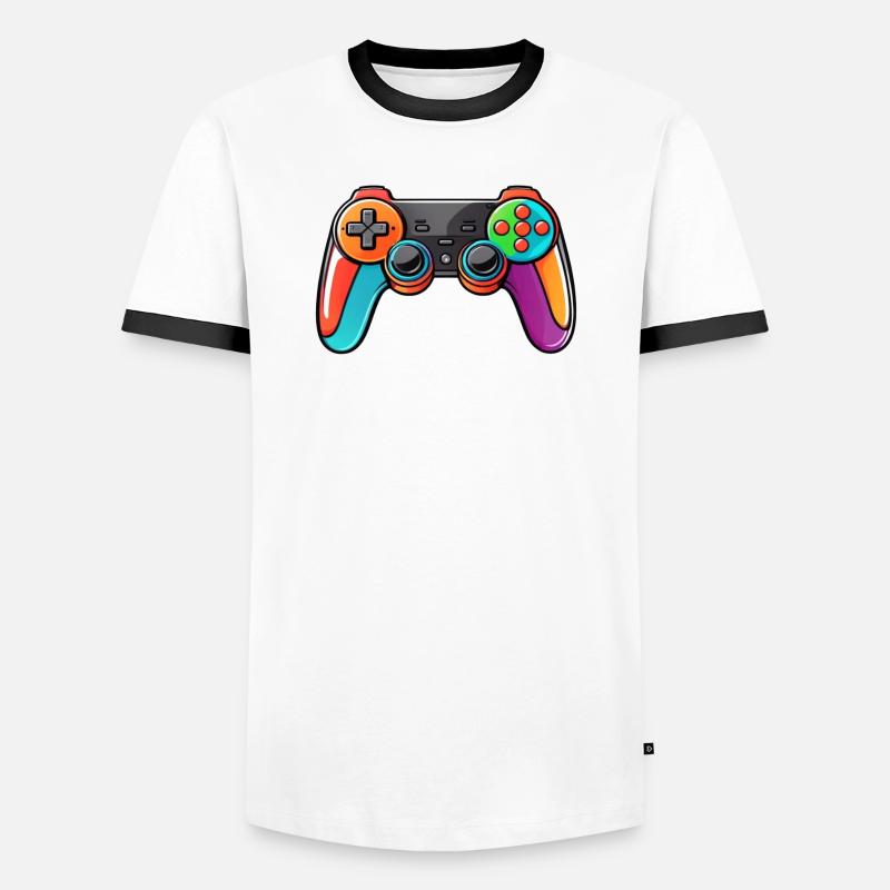 Gamepad Controller Farben Bunt - Männer Kontrast-T-Shirt - Weiß/Schwarz