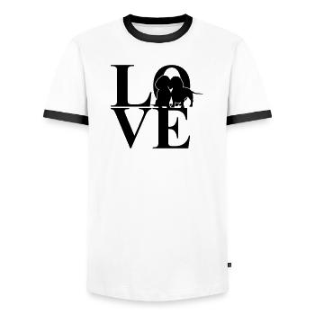 Two Dachshund Love Dog Motif - Men's Ringer Shirt - white/black - Front - AI Model Female 172 light (172cm) & AI Model Male 178 dark (178cm)