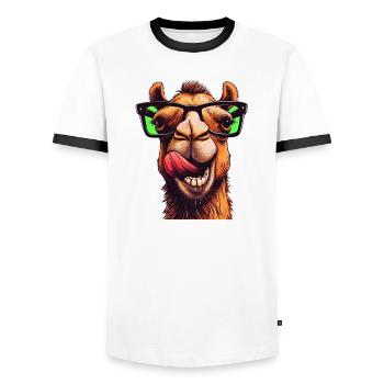 Chameau avec lunettes de soleil - T-shirt contrasté Homme - blanc/noir - Devant - AI Model Female 172 light (172cm) & AI Model Male 178 dark (178cm)