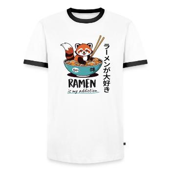 Cute Red Panda in Ramen Bowl - Men's Ringer Shirt - white/black - Front - AI Model Female 172 light (172cm) & AI Model Male 178 dark (178cm)