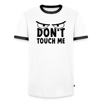 Slogan don't touch me. Stay away from me. - Men's Ringer Shirt - white/black - Front - AI Model Female 172 light (172cm) & AI Model Male 178 dark (178cm)