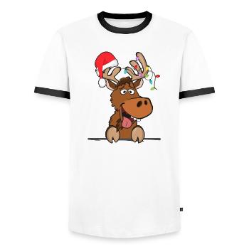 Cool Reindeer Christmas Hat Snow Christmas - Men's Ringer Shirt - white/black - Front - AI Model Female 172 light (172cm) & AI Model Male 178 dark (178cm)