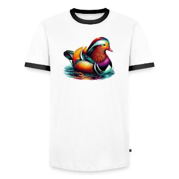 Mandarin duck - Men's Ringer Shirt - white/black - Front - AI Model Female 172 light (172cm) & AI Model Male 178 dark (178cm)