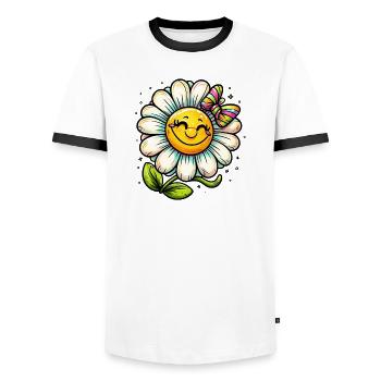 Pâquerette - T-shirt contrasté Homme - blanc/noir - Devant - AI Model Female 172 light (172cm) & AI Model Male 178 dark (178cm)