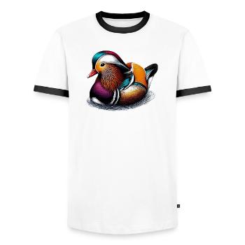 Mandarin duck - Men's Ringer Shirt - white/black - Front - AI Model Female 172 light (172cm) & AI Model Male 178 dark (178cm)