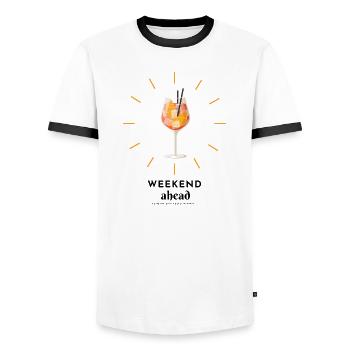 Weekend ahead, weekend mood, Wochenende voraus - Männer Kontrast-T-Shirt - Weiß/Schwarz - Vorne - AI Model Female 172 light (172cm) & AI Model Male 178 dark (178cm)