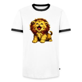 Chat Lion - T-shirt contrasté Homme - blanc/noir - Devant - AI Model Female 172 light (172cm) & AI Model Male 178 dark (178cm)