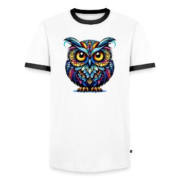 Owl - Men's Ringer Shirt - white/black - Front - AI Model Female 172 light (172cm) & AI Model Male 178 dark (178cm)