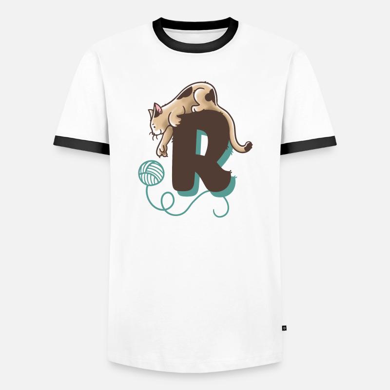 Katze Buchstabe R - Männer Kontrast-T-Shirt - Weiß/Schwarz