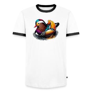 Mandarin duck - Men's Ringer Shirt - white/black - Front - AI Model Female 172 light (172cm) & AI Model Male 178 dark (178cm)
