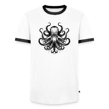 Octopus 02 - Men's Ringer Shirt - white/black - Front - AI Model Female 172 light (172cm) & AI Model Male 178 dark (178cm)