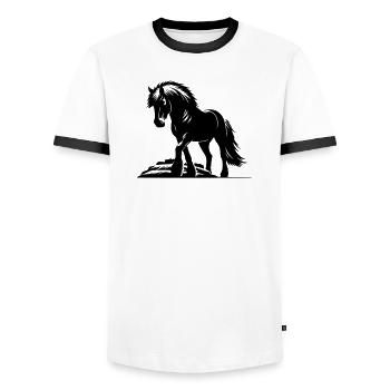 Cheval Islandais Cheval Islandais Poney - T-shirt contrasté Homme - blanc/noir - Devant - AI Model Female 172 light (172cm) & AI Model Male 178 dark (178cm)