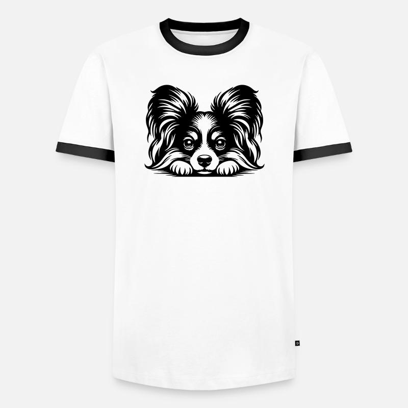 Papillon Kopf mit Pfoten - Männer Kontrast-T-Shirt - Weiß/Schwarz