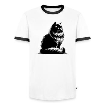 British Longhair Cat - Men's Ringer Shirt - white/black - Front - AI Model Female 172 light (172cm) & AI Model Male 178 dark (178cm)