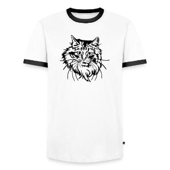 Norwegische Waldkatze - Männer Kontrast-T-Shirt - Weiß/Schwarz - Vorne - AI Model Female 172 light (172cm) & AI Model Male 178 dark (178cm)