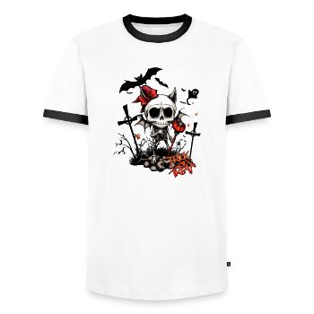 Magie de la citrouille et plaisir avec des os. - T-shirt contrasté Homme - blanc/noir - Devant - AI Model Female 172 light (172cm) & AI Model Male 178 dark (178cm)