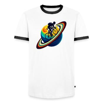 Cyclist on Saturn - Men's Ringer Shirt - white/black - Front - AI Model Female 172 light (172cm) & AI Model Male 178 dark (178cm)