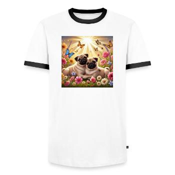 Himmelstruckene Pug Hundefreunde Design - Männer Kontrast-T-Shirt - Weiß/Schwarz - Vorne - AI Model Female 172 light (172cm) & AI Model Male 178 dark (178cm)