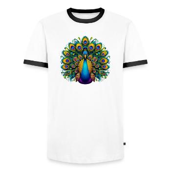 Peacock - Men's Ringer Shirt - white/black - Front - AI Model Female 172 light (172cm) & AI Model Male 178 dark (178cm)