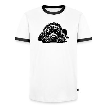 Spanischer Wasserhund - Männer Kontrast-T-Shirt - Weiß/Schwarz - Vorne - AI Model Female 172 light (172cm) & AI Model Male 178 dark (178cm)