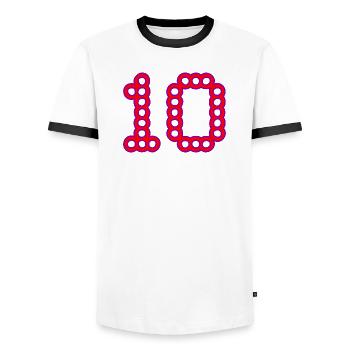 10. 10 JAHRE. 10-JÄHRIGES JUBILÄUM. 10-JÄHRIGES JUBILÄUM. - Männer Kontrast-T-Shirt - Weiß/Schwarz - Vorne - AI Model Female 172 light (172cm) & AI Model Male 178 dark (178cm)