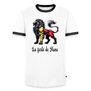 Mons lion flag design - Men's Ringer Shirt - white/black - Front - AI Model Female 172 light (172cm) & AI Model Male 178 dark (178cm)