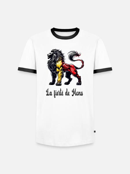 Mons lion flag design - Men's Ringer Shirt - white/black