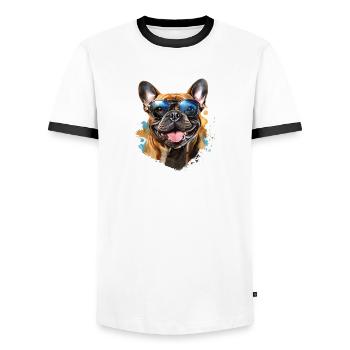 Frenchie with sunglasses - Men's Ringer Shirt - white/black - Front - AI Model Female 172 light (172cm) & AI Model Male 178 dark (178cm)