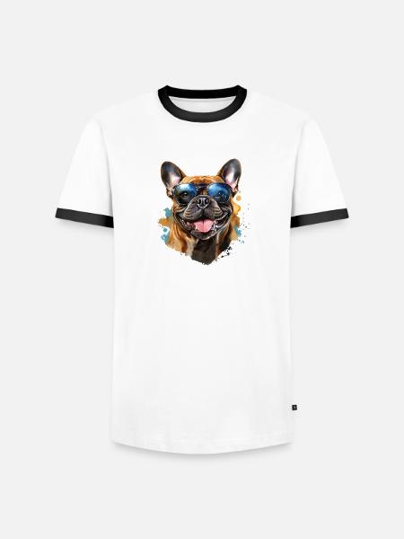 Frenchie with sunglasses - Men's Ringer Shirt - white/black