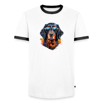 Gordon Setter with sunglasses - Men's Ringer Shirt - white/black - Front - AI Model Female 172 light (172cm) & AI Model Male 178 dark (178cm)